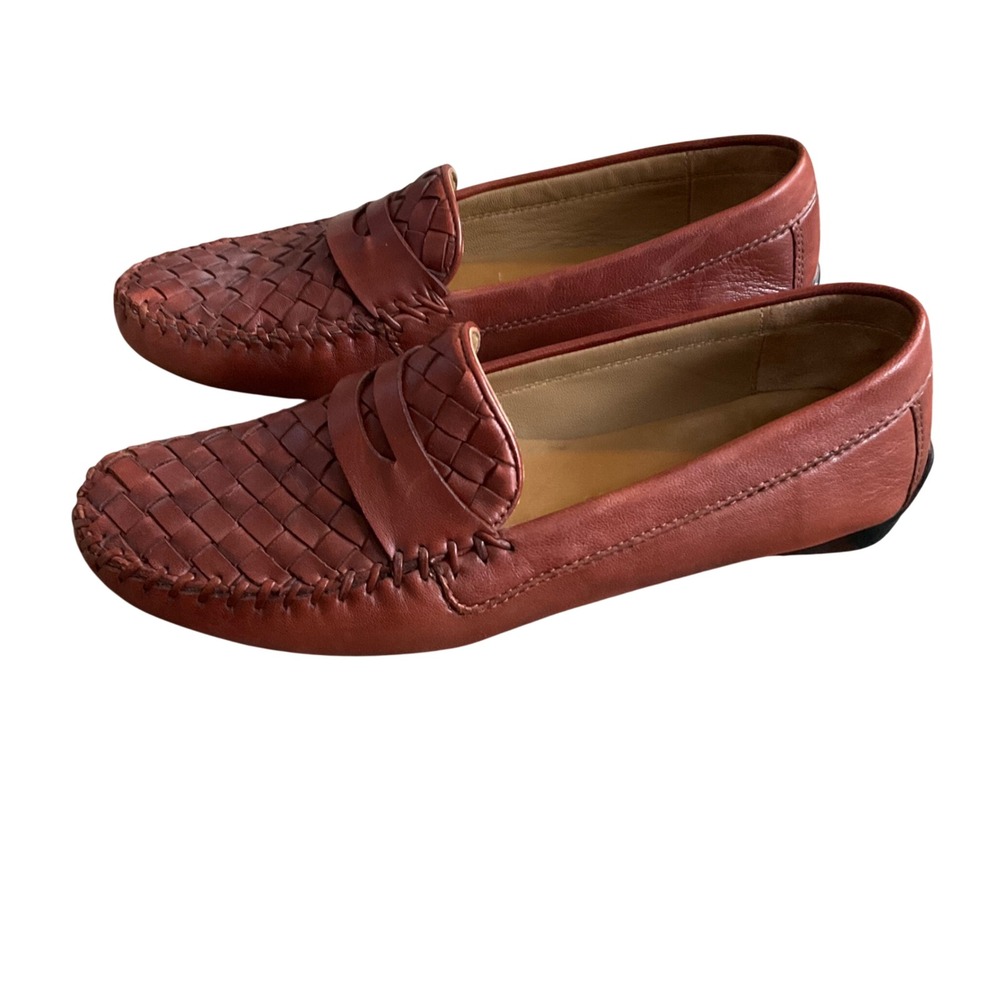 Robert Zur Loafers Women 8 Cognac Woven Leather Penny Driver Shoes